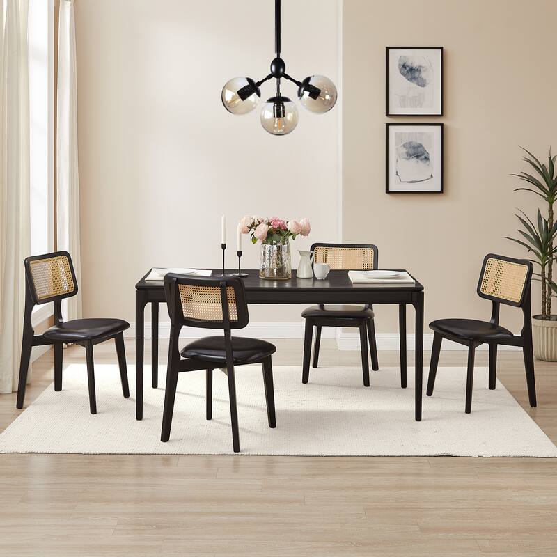 Art Leon Cane Backrest Leather Dining Chairs (Set of 2)