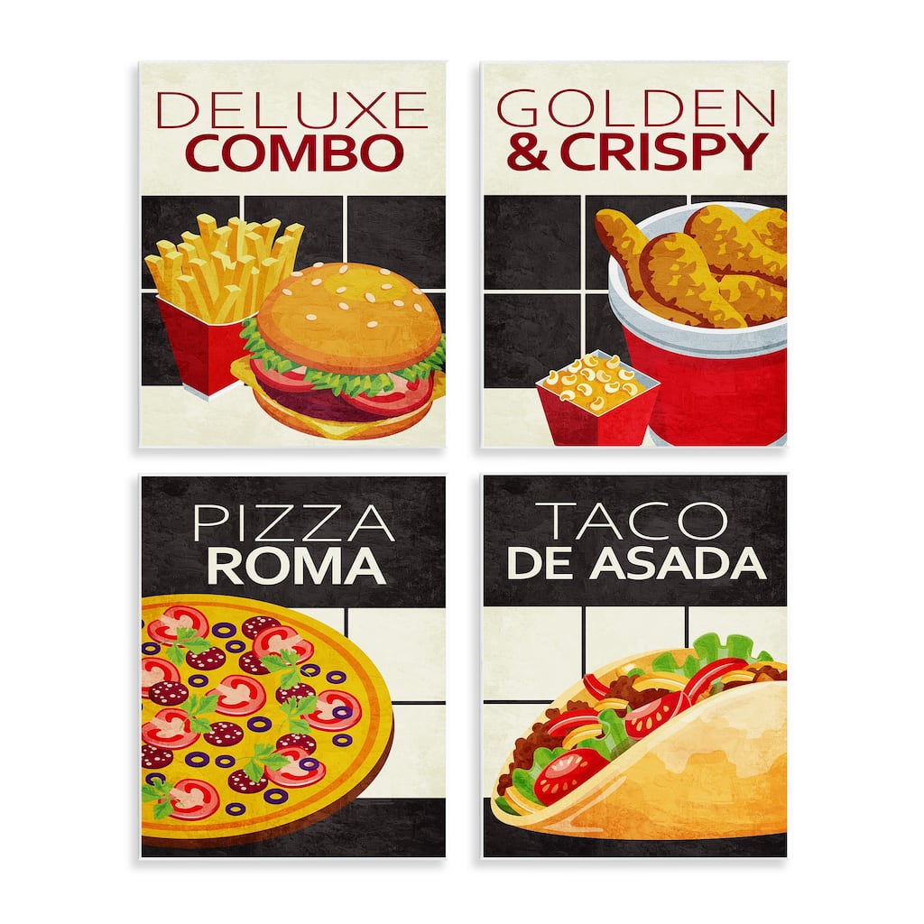 Stupell Fast Food American Cuisine Wall Plaque Art Design By Kim Allen (Set of 4)
