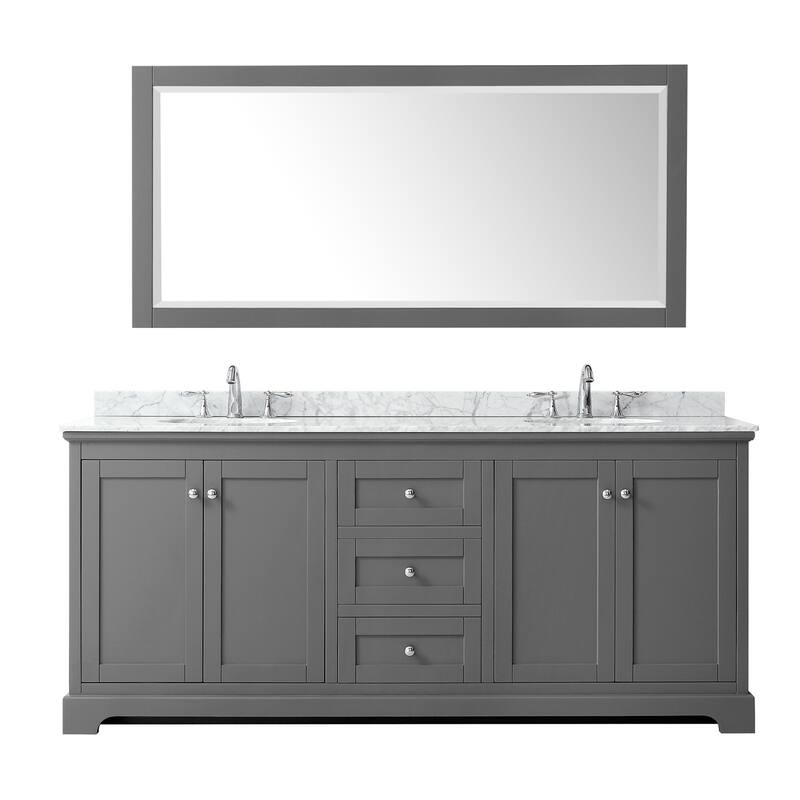 Avery 80-inch Double Vanity, Marble Top, Oval Sinks, 70-inch Mirror