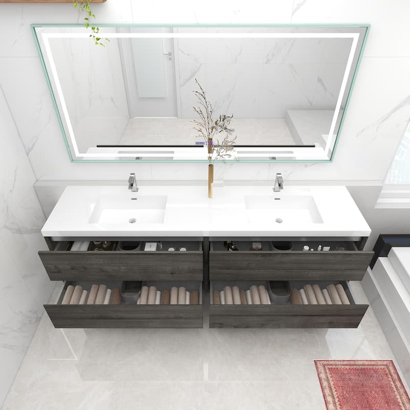 Selina 84" Wall Mounted Vanity with Double Sink - 84