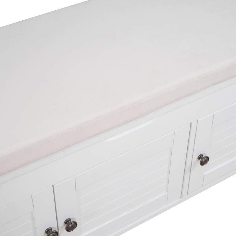 3 Shutter-shaped Doors Storage Benches with Removable Cushion