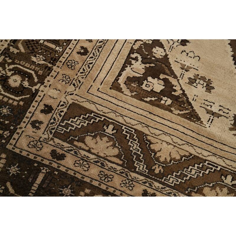 Hand Knotted Oriental 100% Wool Carpet Transitional Medallion Brown Oushak Area Rug - 10' 1'' X 6' 3''