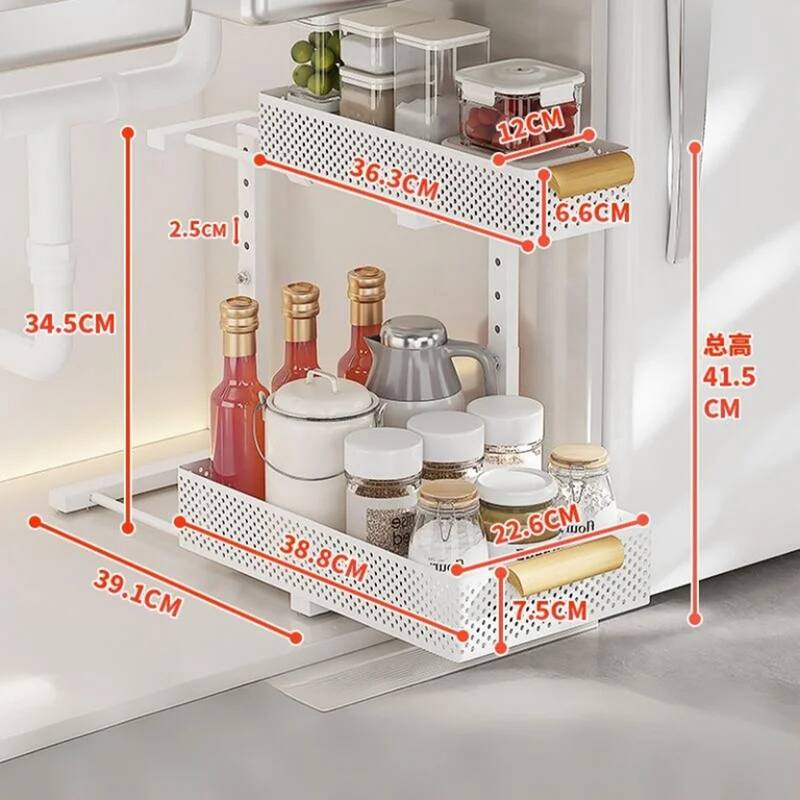 Under Sink Organizer, 2 Packs 2 Tier Under Sink Organizers and Storage, Slide Out Pull Out Cabinet Organizer Shelf