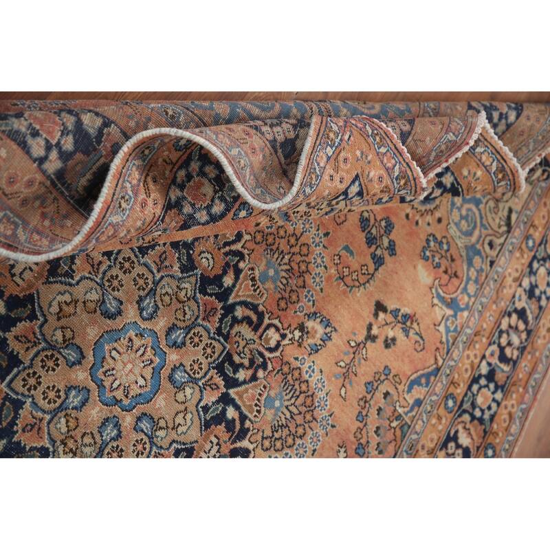 Hand Knotted Oriental 100% Wool Carpet Traditional Floral Oranges & Rust Mashad Area Rug - 9' 7'' X 6' 6''