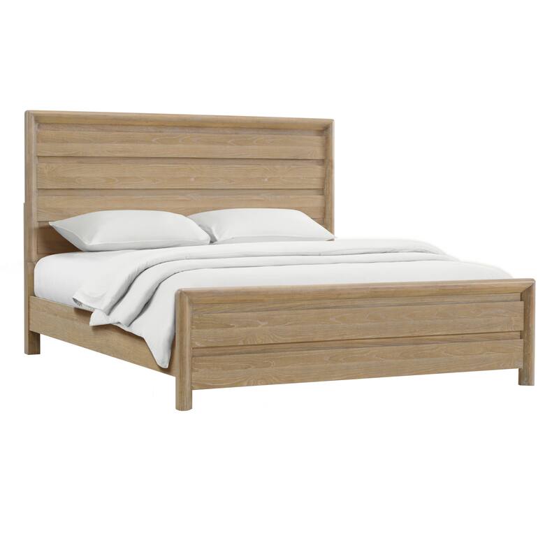 Queen Size Panel Bed Frame with Slats and Unique Headboard - Brown