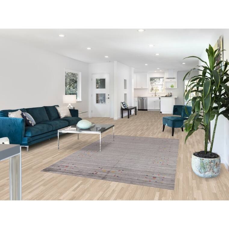 Gray & Green Striped Gabbeh Oriental Area Rug Handmade Silk Carpet - 5'2" x 7'10"