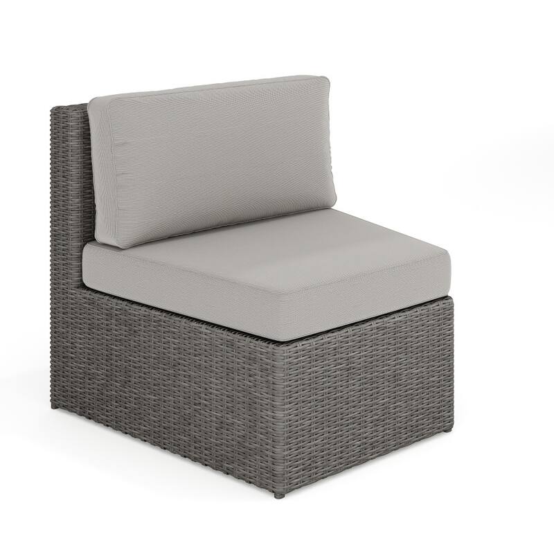 Martha Stewart Rattan Modular Patio Curved Sectional Seat - 33"W x 31"D x 30"H - Gray Cushions/Gray Frame