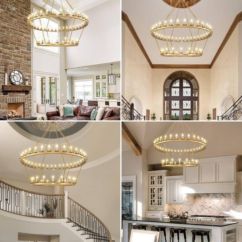 Luxury Wheel Chandelier, 16-54 Lights Single or Double Layer Round Pendant Light