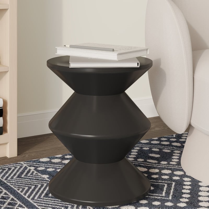 Asura Modern Round Side Table with Double Hourglass Design, ABS Plastic End Table for Indoor and Outdoor Use