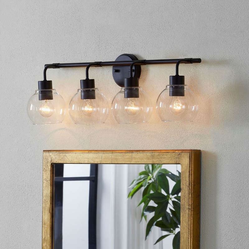 KAWOTI Dimmable Bathroom Vanity Light with Clear Glass Shades - W30.5"-4 light - Black