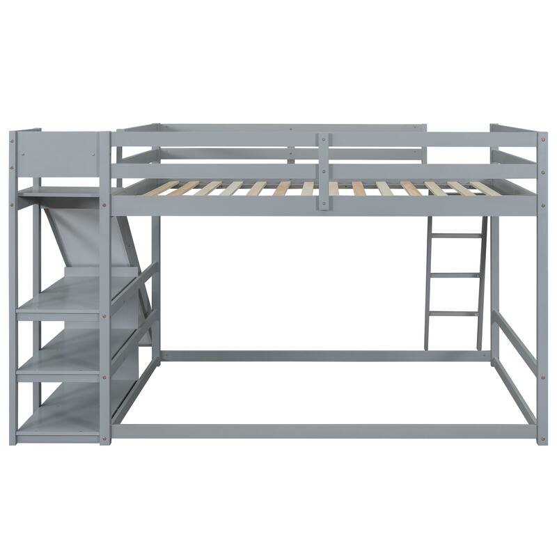 Full Over Full Bunk Bed with Slide, Ladder, and Shelves, Space-Saving Design