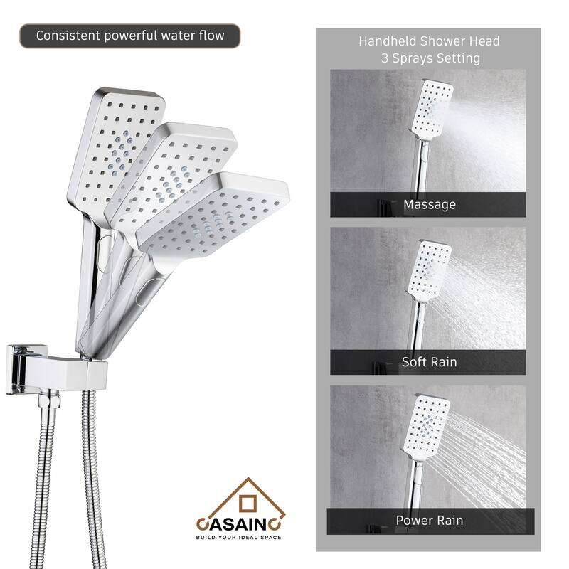3-Spray Pattern 10 in. Wall Mount Shower System Shower Head and Functional Handheld, Chrome (Valve Included) - 10 inch