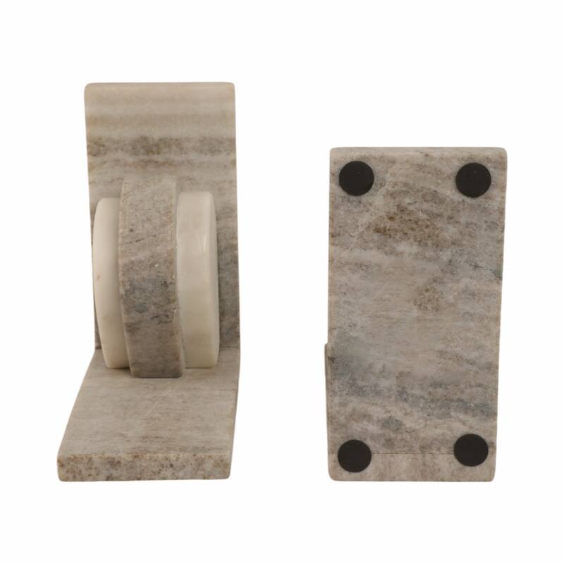 Modern Onyx and Marble Bookends - Set of 2, 6", Beige & Ivory - 6.0"