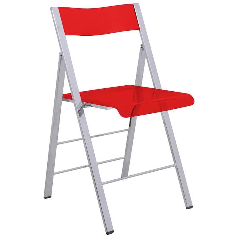 LeisureMod Menno Modern Acrylic Folding Chair - Red - 4 x 30 x 16.5