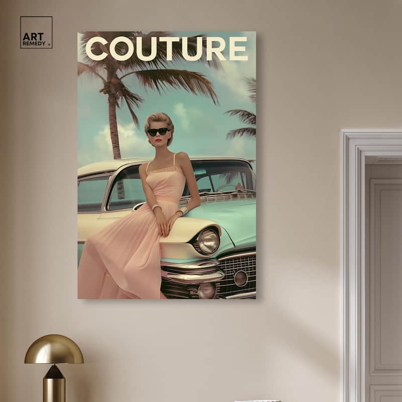 Vintage Beach Car Cover Canvas by Art Remedy, Gallery Wrapped