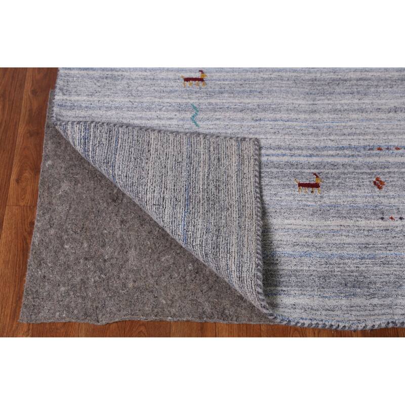 Hand Knotted Oriental 100% Wool Carpet Tribal Animal Pictorial Navy Blue & Blues Gabbeh Area Rug - 9' 8'' X 8' 2''