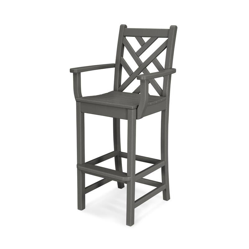 POLYWOOD Chippendale 30" Outdoor Bar Arm Chair - Slate Grey
