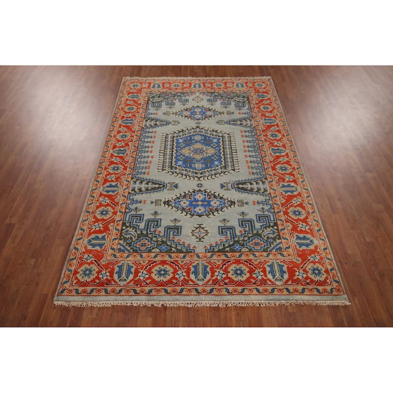 Geometric Heriz Serapi Rug Hand-Knotted Wool Carpet - 6'0"x 9'1"