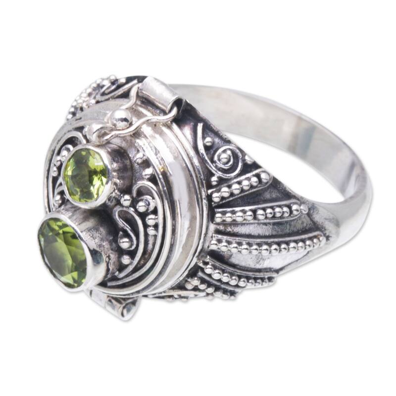 Novica Handmade Peace Box Peridot Locket Ring