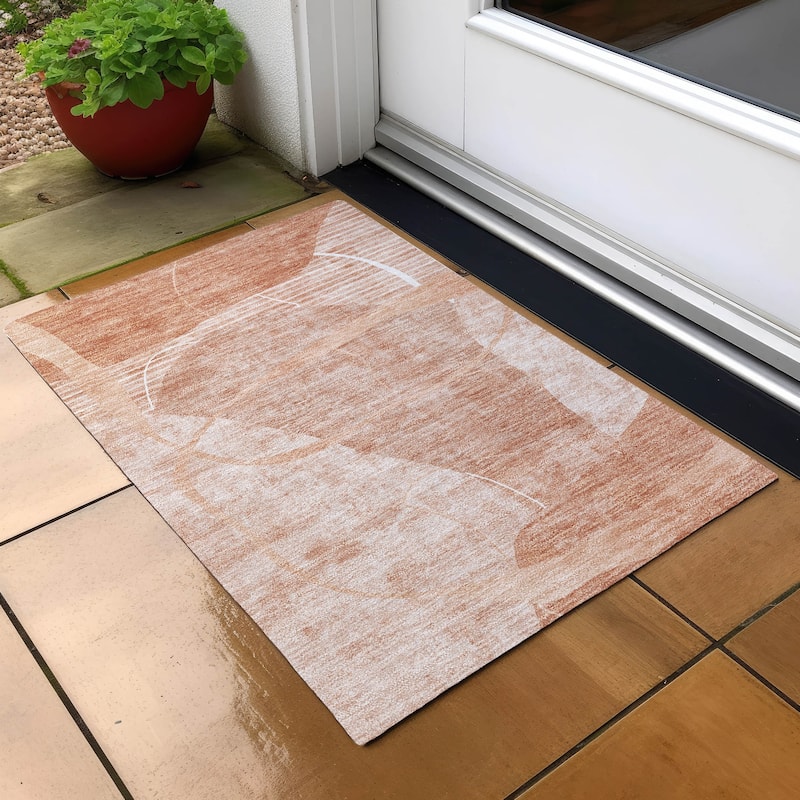 Machine Washable Indoor/ Outdoor Chantille Abstract Modern Rug - Salmon - 1'8" x 2'6"