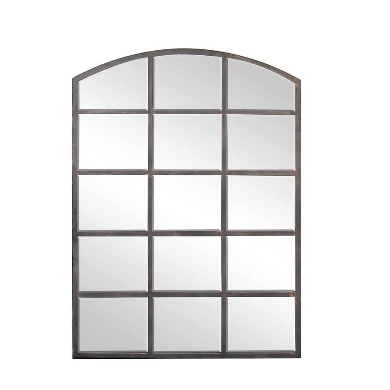 Metal Window Pane Inspired Room Wall Mirror with Arched Top - Roche River Decor - Grey - 30"W, 40"H