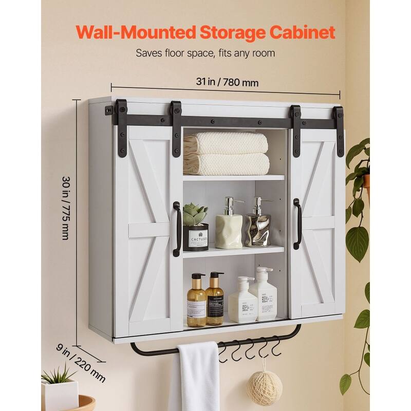 White Bathroom Wall Cabinet with Adjustable Shelves and Multi-Layer Storage for Small Space - 31” x 9” x 30”