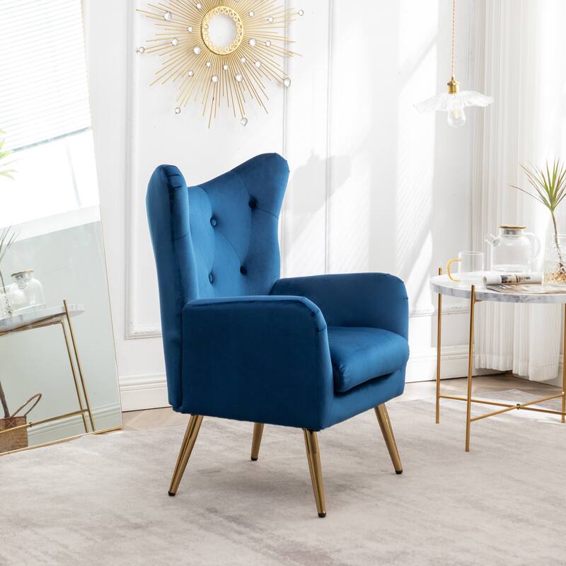 Blue 30.25" Velvet Button Tufted Accent Chair
