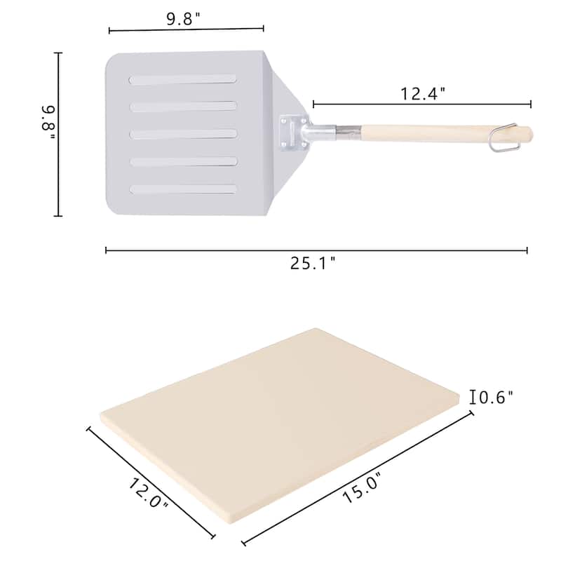 Royal Gourmet 2-Piece Pizza Set, 15-Inch Pizza Stone and Shovel