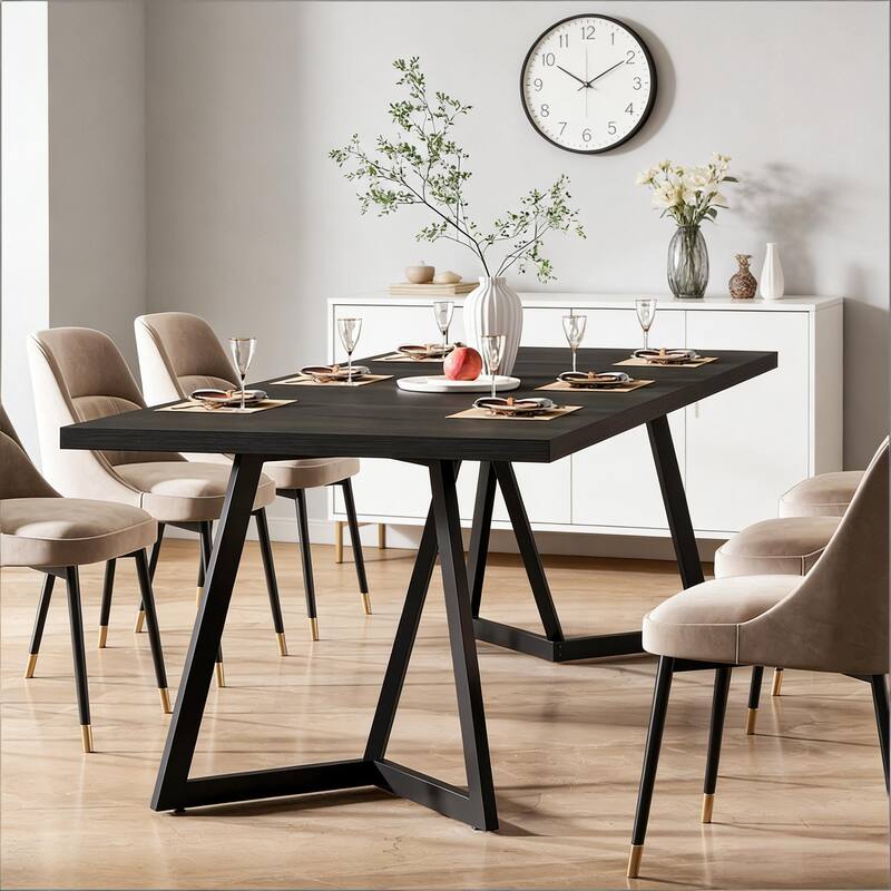 Home Office Table with Metal Frame, Modern Dining Table Executive Desk, Wood Kitchen Table with Metal Legs