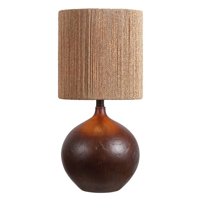 Abram 22.75" Resin/Metal Round Table Lamp with Paper Rope Shade, By JONATHAN Y - Dark Brown Wood Finish