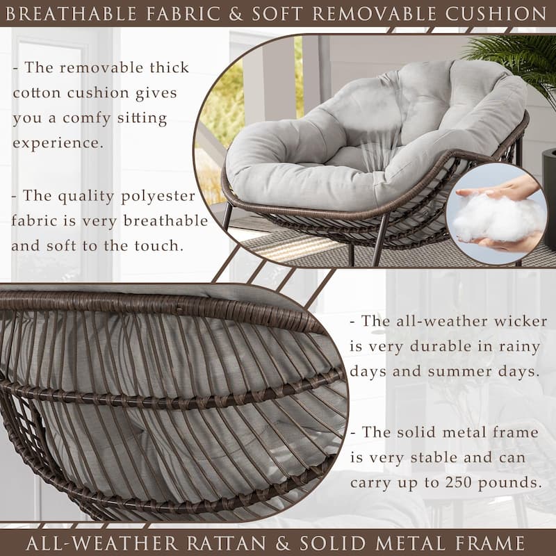 Outdoor Padded Cushion Rocking Chair, Patio Oversized Rattan Egg Chair