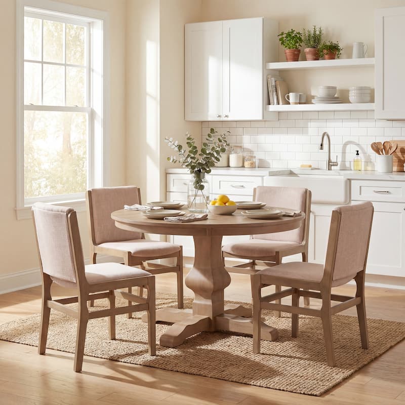 Christopher Knight Home - Rustic 5-Piece Round Pedestal Dining Set with Round Wood Table and Upholstered Armless Dining Chairs