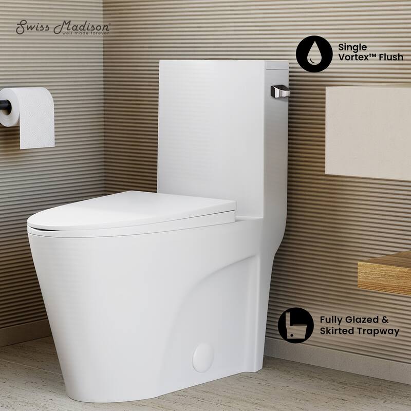 St. Tropez One-Piece 14" Rough-In 1.28 Gpf Right-Hand Vortex Flush Elongated Toilet In Glossy White