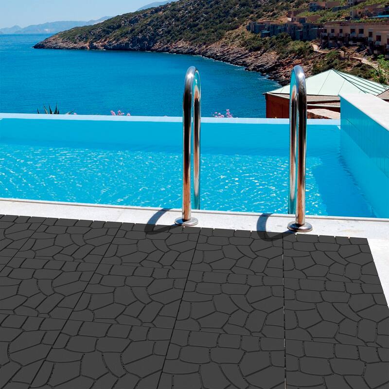 44pcs Stone texture 12" Patio Deck Tiles, DIY Module Interlocking Decking Tiles Floor Tile