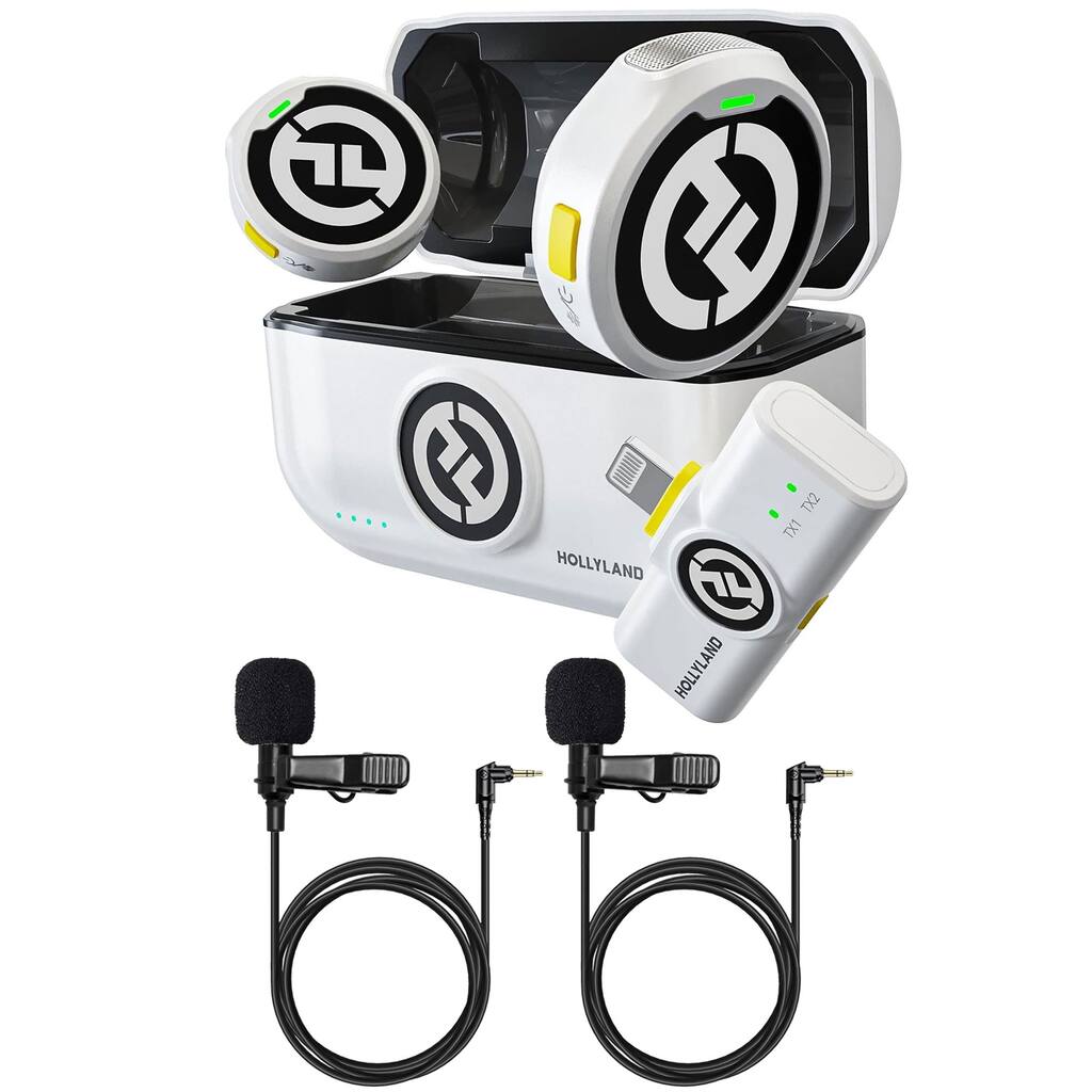 Hollyland LARK M2 DUO 2-Person Wireless Microphone System with Lightning Connector (Ivory White) + 2x Lavalier Microphone