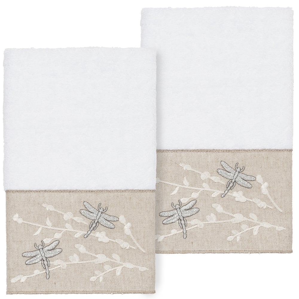 Authentic Hotel and Spa 100% Turkish Cotton Braelyn 2PC Embellished Hand Towel Set