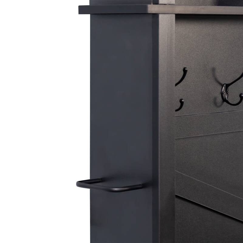 Farmhouse 4-in-1 Hall Tree with 6 Hooks, Entryway Bench with Shelves, Wooden Style Shoe Organizer with 16 Open Compartments