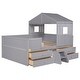 preview thumbnail 8 of 15, Full Size House Low Loft Bed with 4 Storage Drawers, Sturdy Pine Wood Bedframe with Full-Length Guardrails for Kids Bedroom