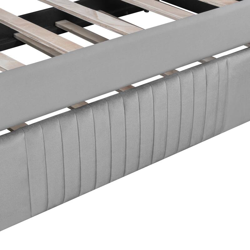 Roomfitters Twin Upholstered Daybed with Pull-Out Trundle, Velvet Sofa Bed Frame, Grey