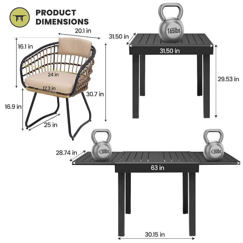 5/7/11-Piece Set Outdoor Aluminum Extendable Patio Dining Table Set with Rattan Chairs