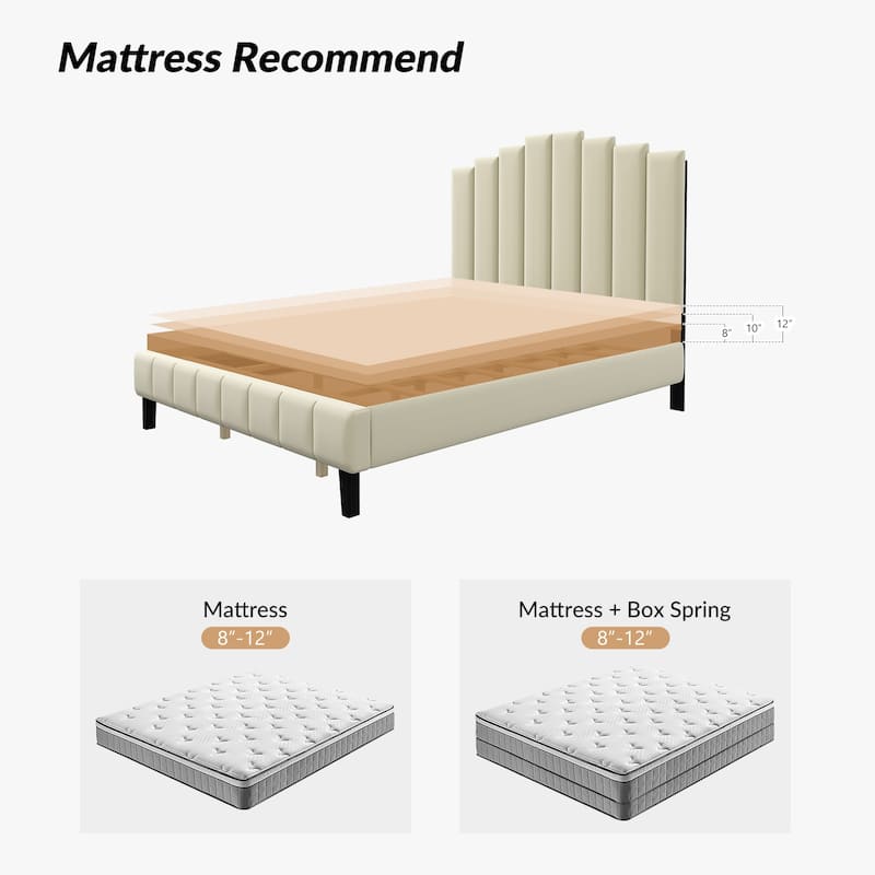 Tufted Upholstered Platform Bed with Sturdy Center Legs and Elegant Headboard for Bedroom by HULALA HOME