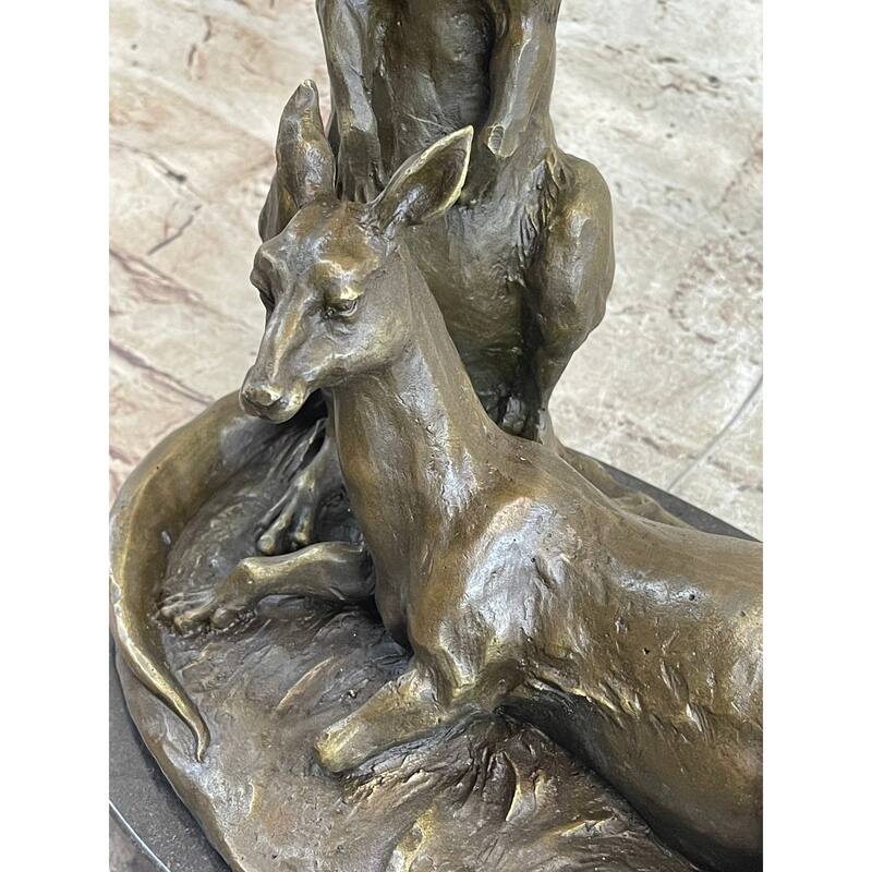 Imitative Kangaroo Wallaby Australia Mother Joey Bronze Marble Statue Australian Art Decor