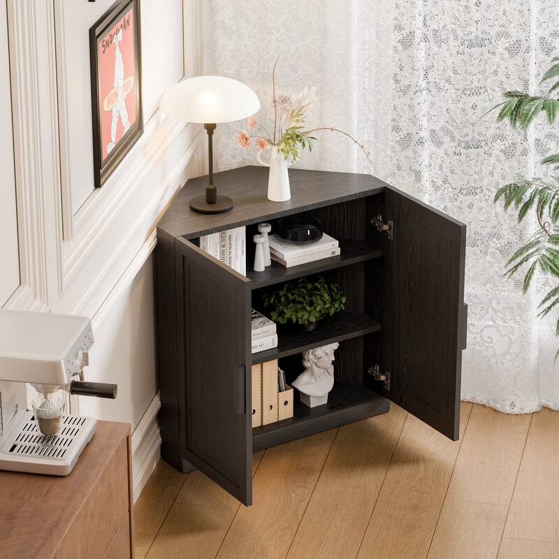 Corner Cabinet Wooden Corner Storage Organizer Cabinet with Adjustable Shelves