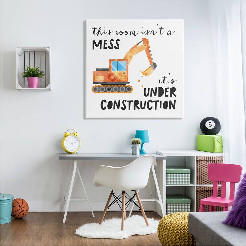 Stupell This Room is Under Construction Kids' Room Sign Canvas Wall Art - Orange