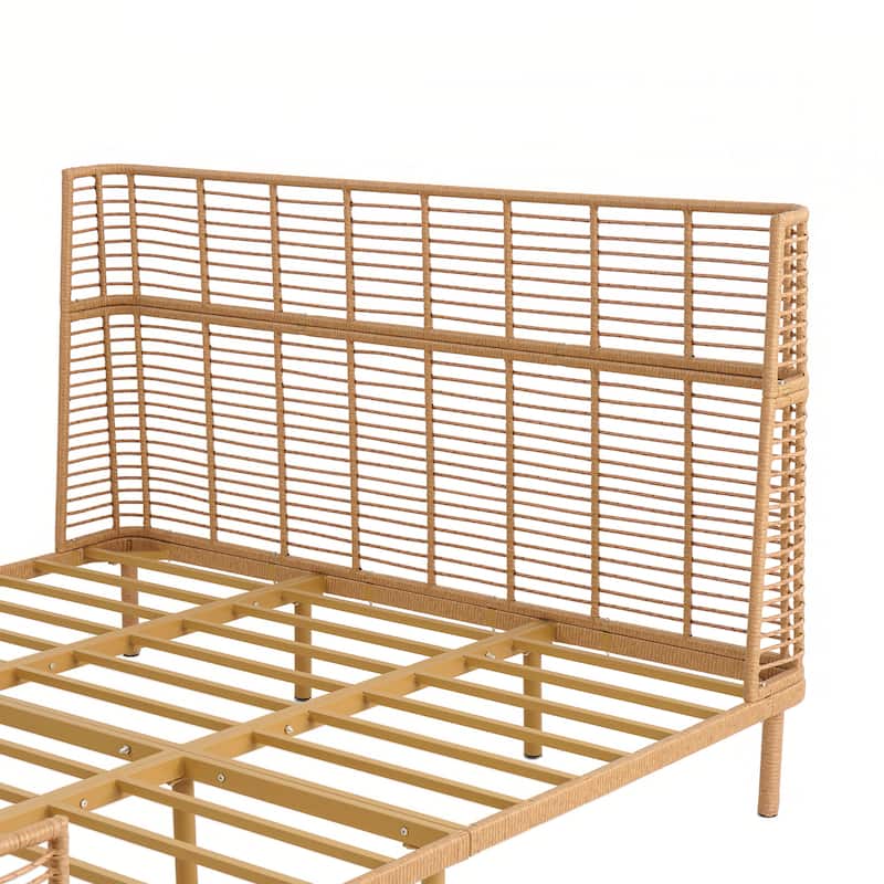 Christopher Knight Home - Marlowe Rattan Bed with Metal Frame and Wingback Design