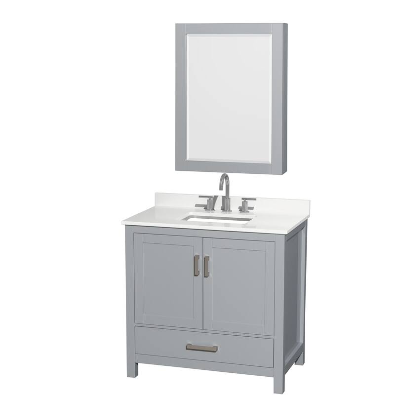 Wyndham Collection WCS141436S-QTZ-US3MED Sheffield 36" Free Standing - Gray / White Quartz Top / Brushed Chrome Hardware