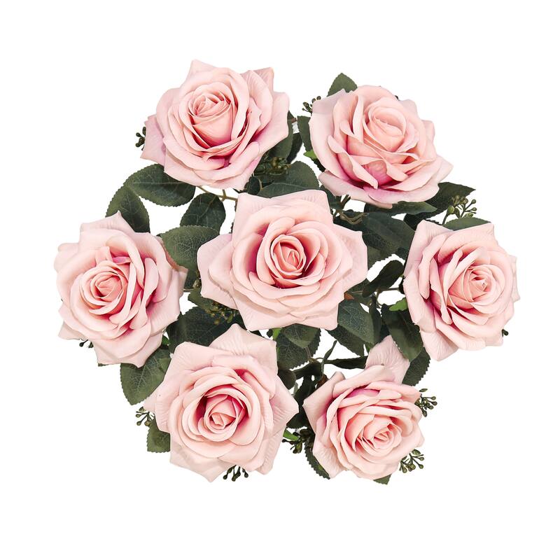 Set of 2 Blush Pink Artificial Queen Tea Rose Flower Stem Bush Bouquet 17in - 17" L x 9" W x 9" DP