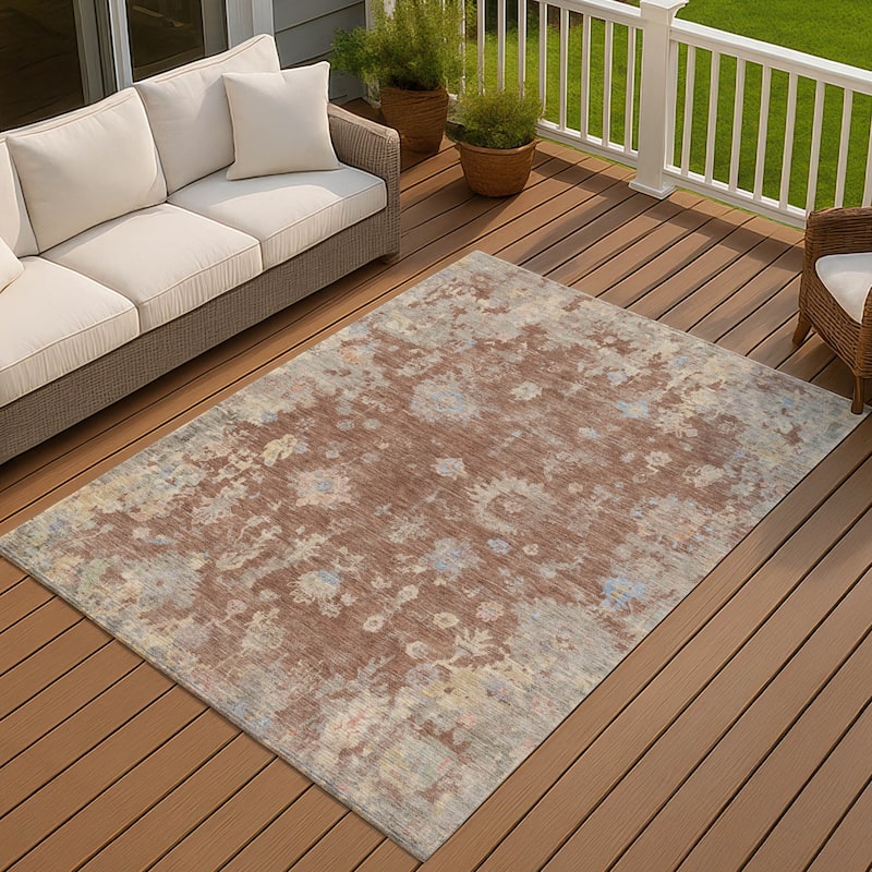 Machine Washable Indoor/ Outdoor Vintage Traditional Chantille Rug - Paprika - 8' x 10'