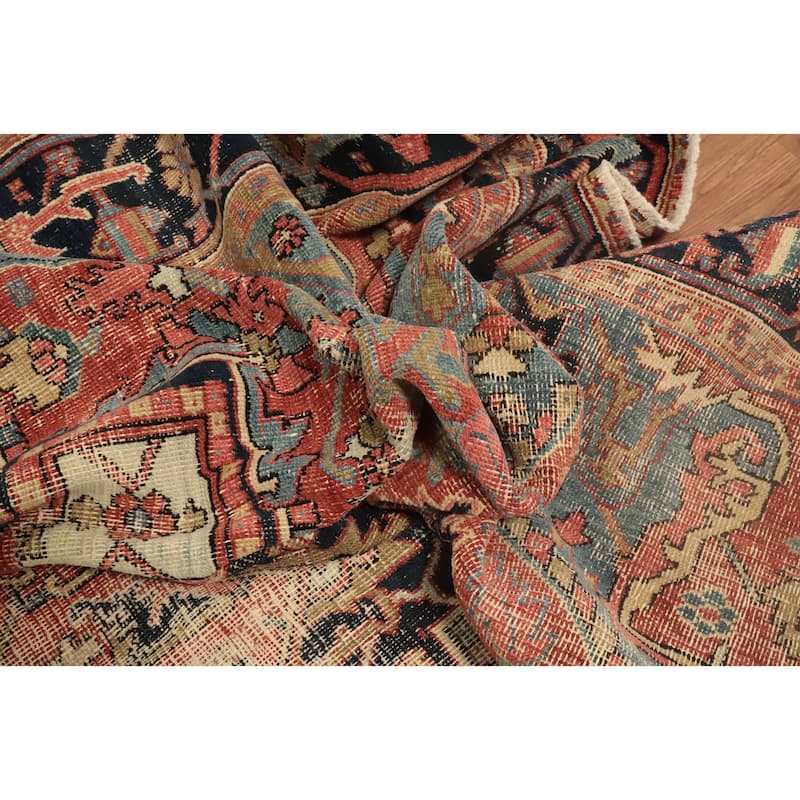 Hand Knotted Oriental 100% Wool Carpet Traditional Medallion Oranges & Rust Heriz (serapi) Area Rug - 9' 11'' X 7' 0''