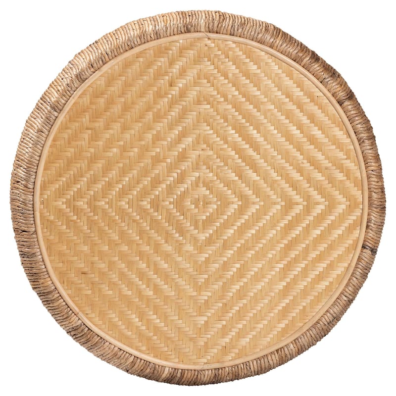 Roma Rattan and Seagrass Coffee Table - Low Profile Boho Accent Table with Textured Design and Natural Finish